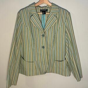 Vintage 90s Women's Size 12 Requirements Blue & Green Striped Eclectic Blazer